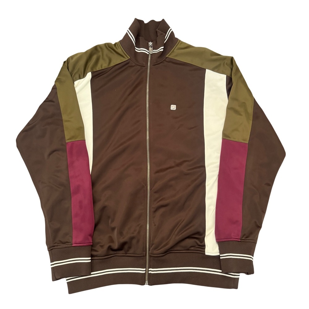 Y2K Sean John Mens XL Track Jacket Brown Colorblock Zip Up Streetwear XL